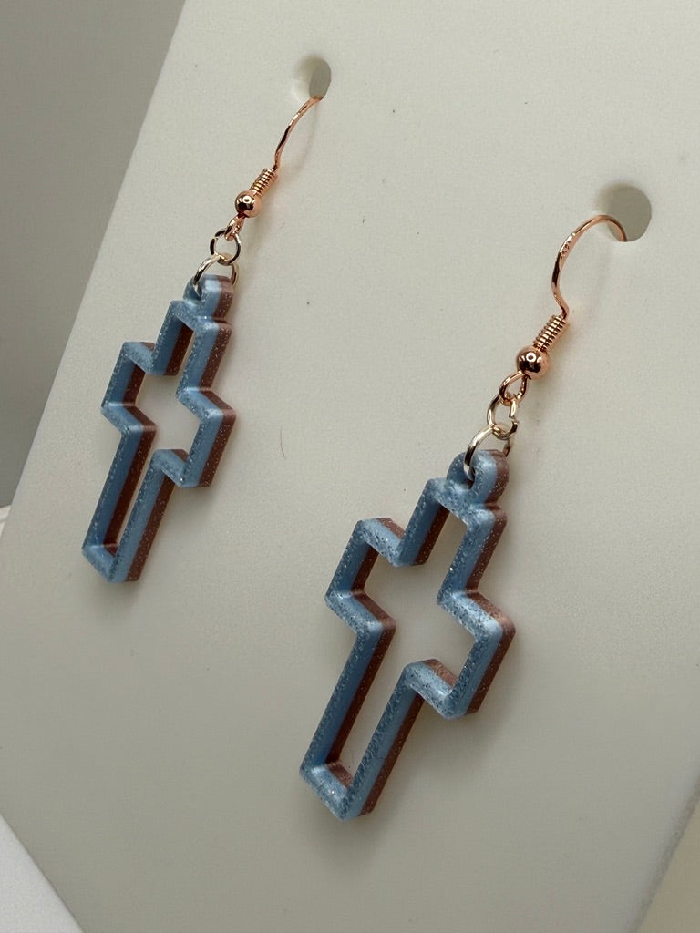 Cross Outline Earrings - two tone SILK COLORS