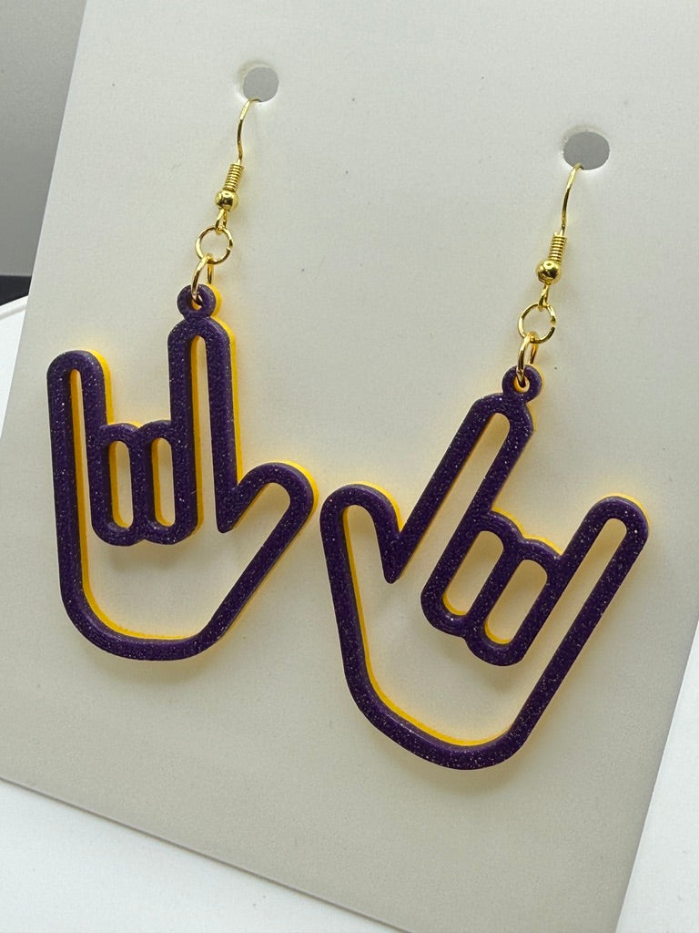 ASL I LOVE YOU Hand Shape Earrings - two tone BASIC COLORS