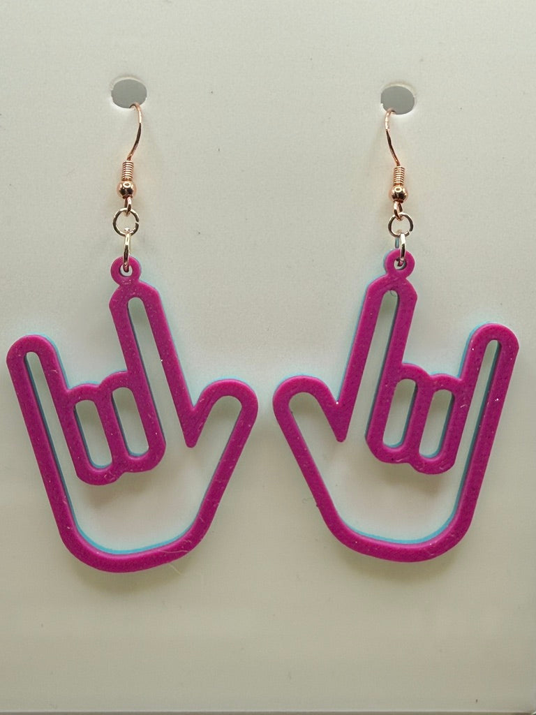 ASL I LOVE YOU Hand Shape Earrings - two tone BASIC COLORS