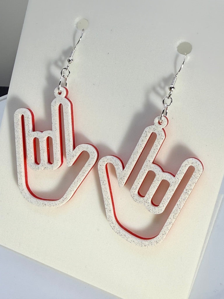 ASL I LOVE YOU Hand Shape Earrings - two tone BASIC COLORS