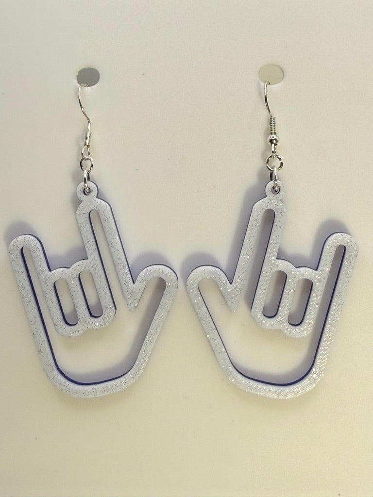 ASL I LOVE YOU Hand Shape Earrings - two tone BASIC COLORS