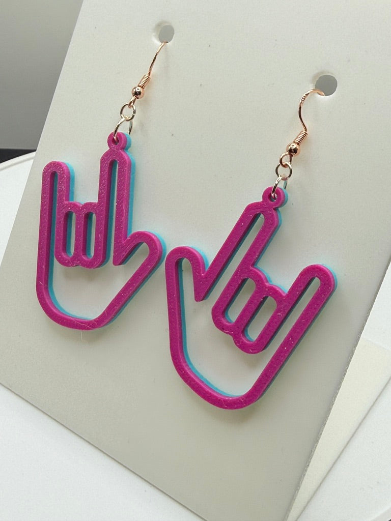ASL I LOVE YOU Hand Shape Earrings - two tone BASIC COLORS