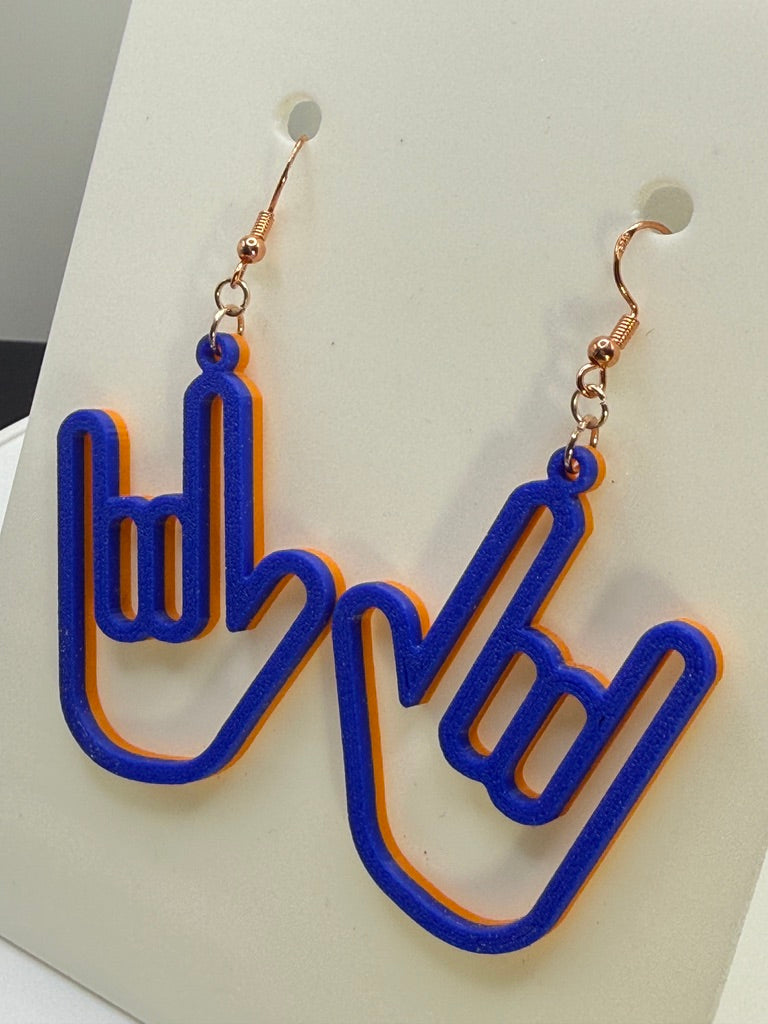 ASL I LOVE YOU Hand Shape Earrings - two tone BASIC COLORS