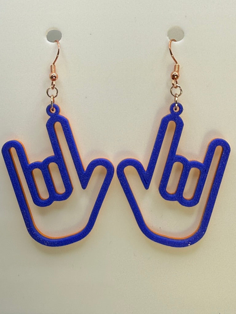ASL I LOVE YOU Hand Shape Earrings - two tone BASIC COLORS