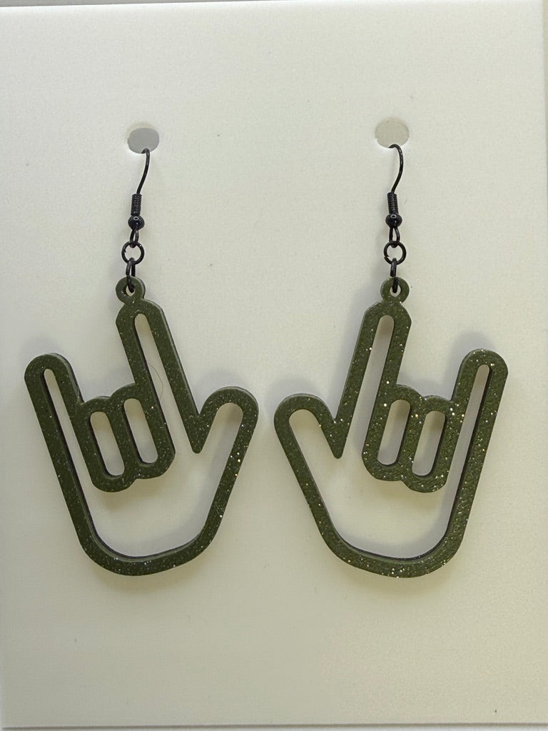 ASL I LOVE YOU Hand Shape Earrings - two tone BASIC COLORS