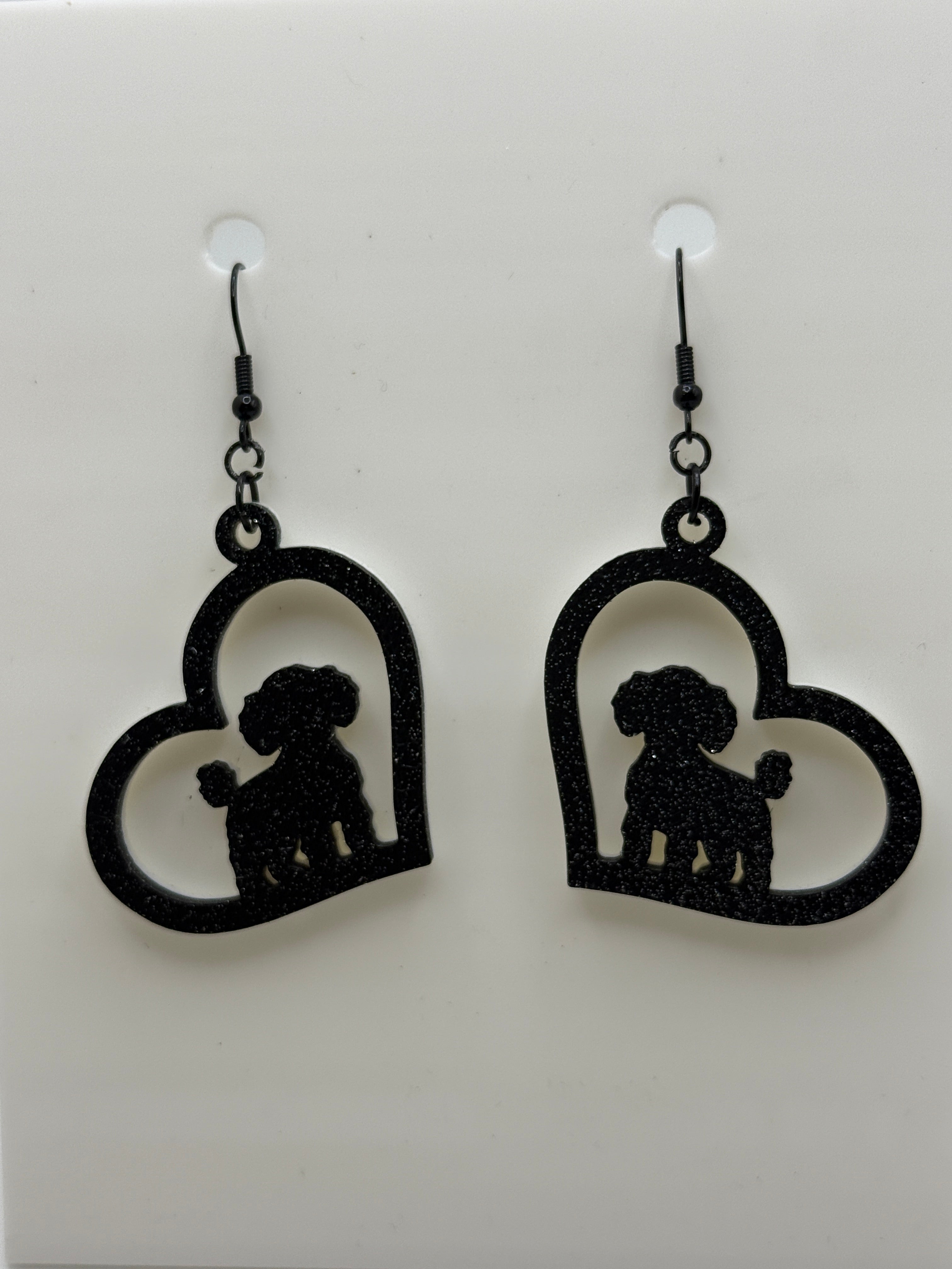 Heart with Toy Poodle Earrings - two tone BASIC COLORS