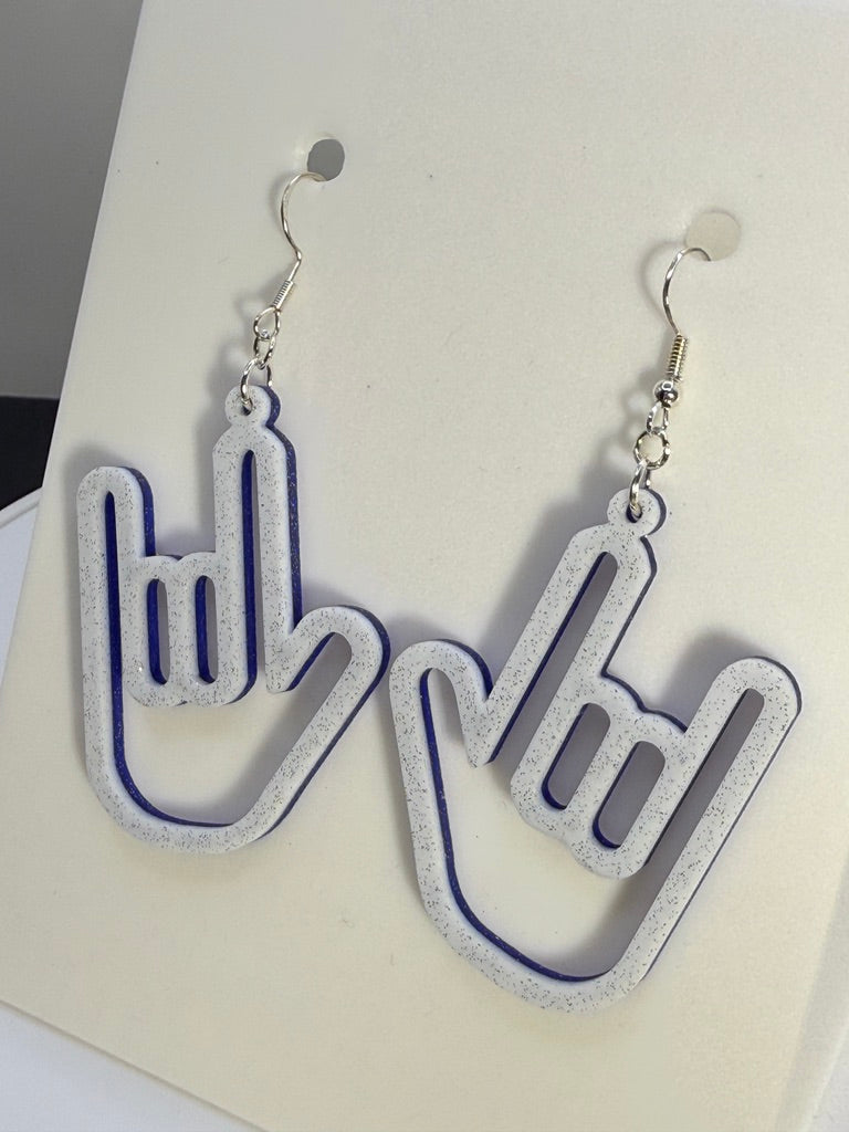 ASL I LOVE YOU Hand Shape Earrings - two tone BASIC COLORS