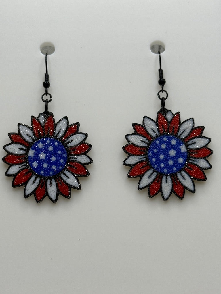 Red, White, Blue Sunflower Earrings