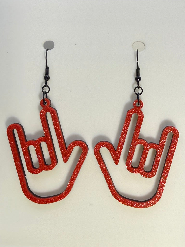 ASL I LOVE YOU Hand Shape Earrings - two tone BASIC COLORS