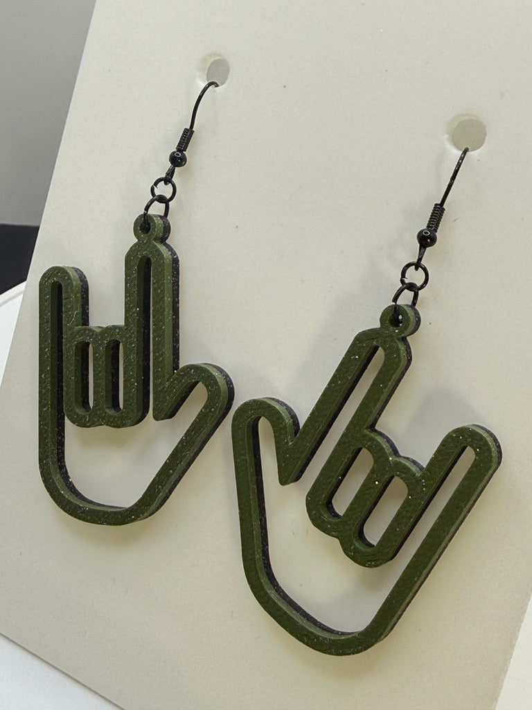 ASL I LOVE YOU Hand Shape Earrings - two tone BASIC COLORS