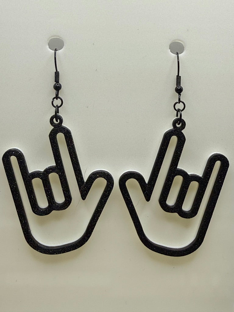 ASL I LOVE YOU Hand Shape Earrings - two tone BASIC COLORS