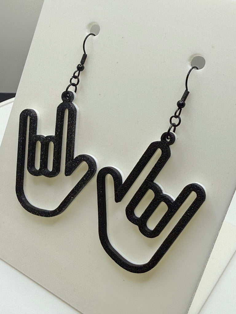 ASL I LOVE YOU Hand Shape Earrings - two tone BASIC COLORS
