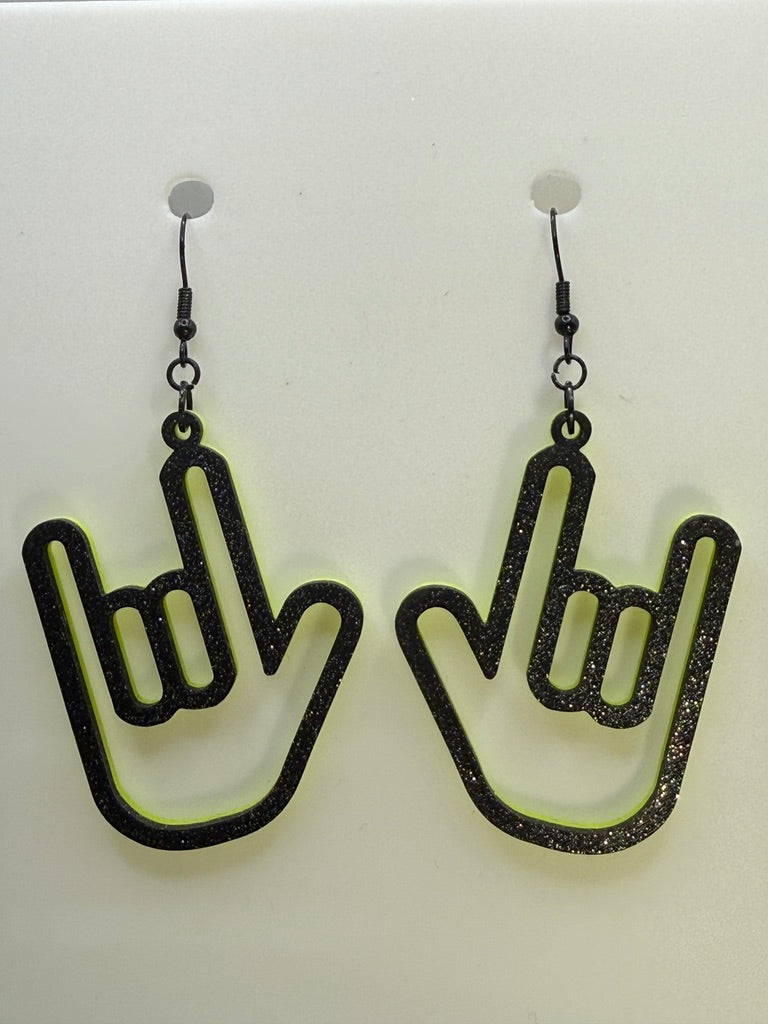 ASL I LOVE YOU Hand Shape Earrings - two tone BASIC COLORS