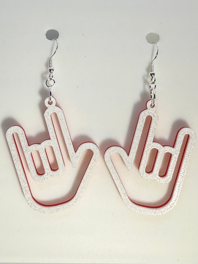 ASL I LOVE YOU Hand Shape Earrings - two tone BASIC COLORS