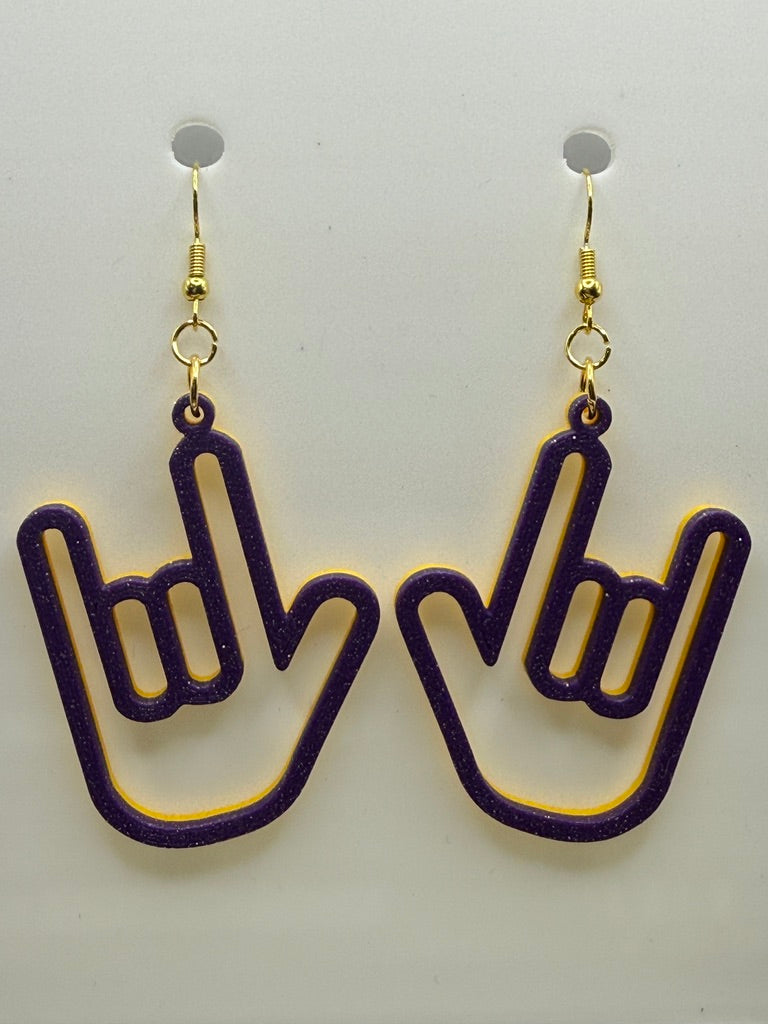 ASL I LOVE YOU Hand Shape Earrings - two tone BASIC COLORS
