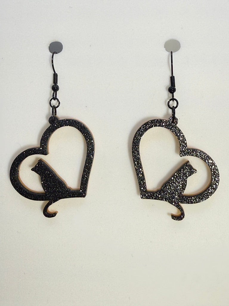 Heart with Cat Earrings - two tone