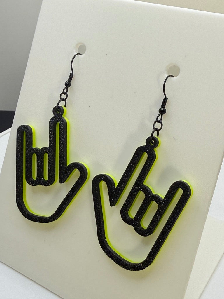 ASL I LOVE YOU Hand Shape Earrings - two tone BASIC COLORS