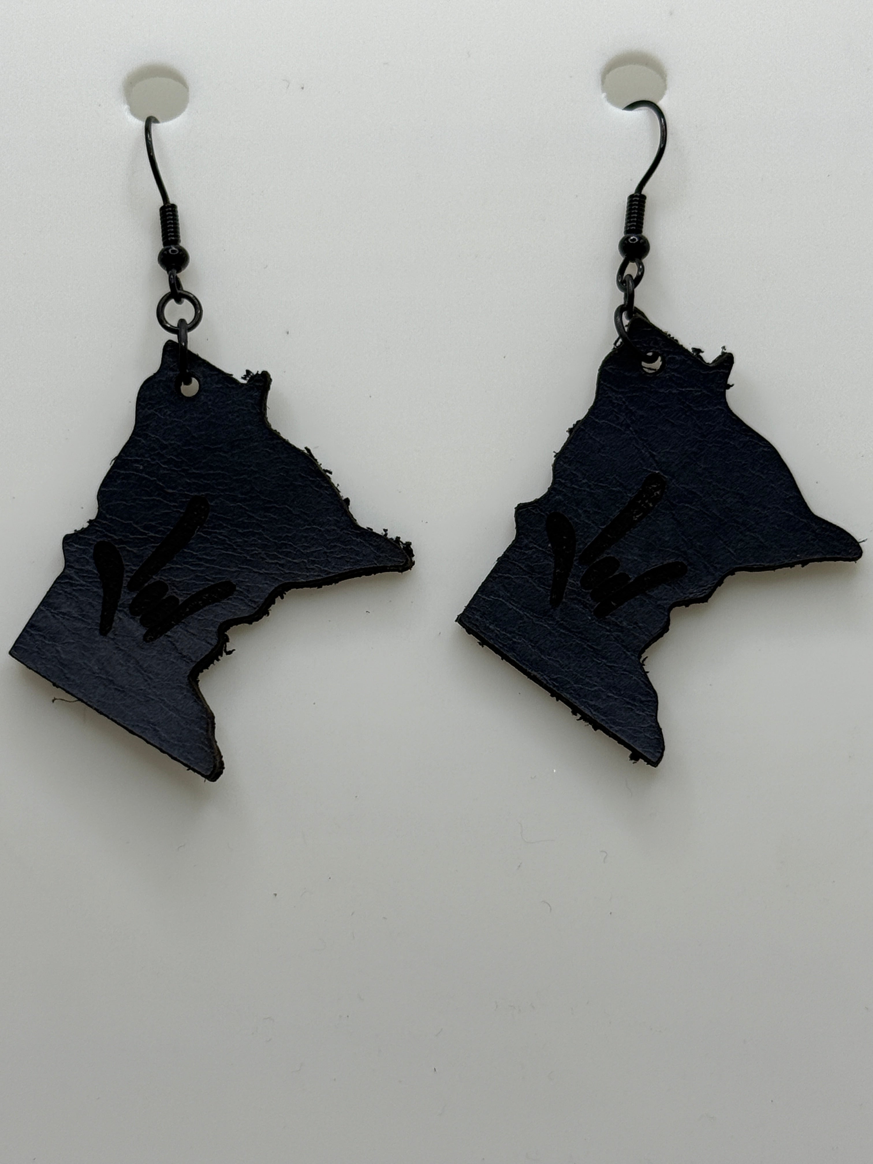 Leather Earrings with I LOVE YOU hand shape laser engraved