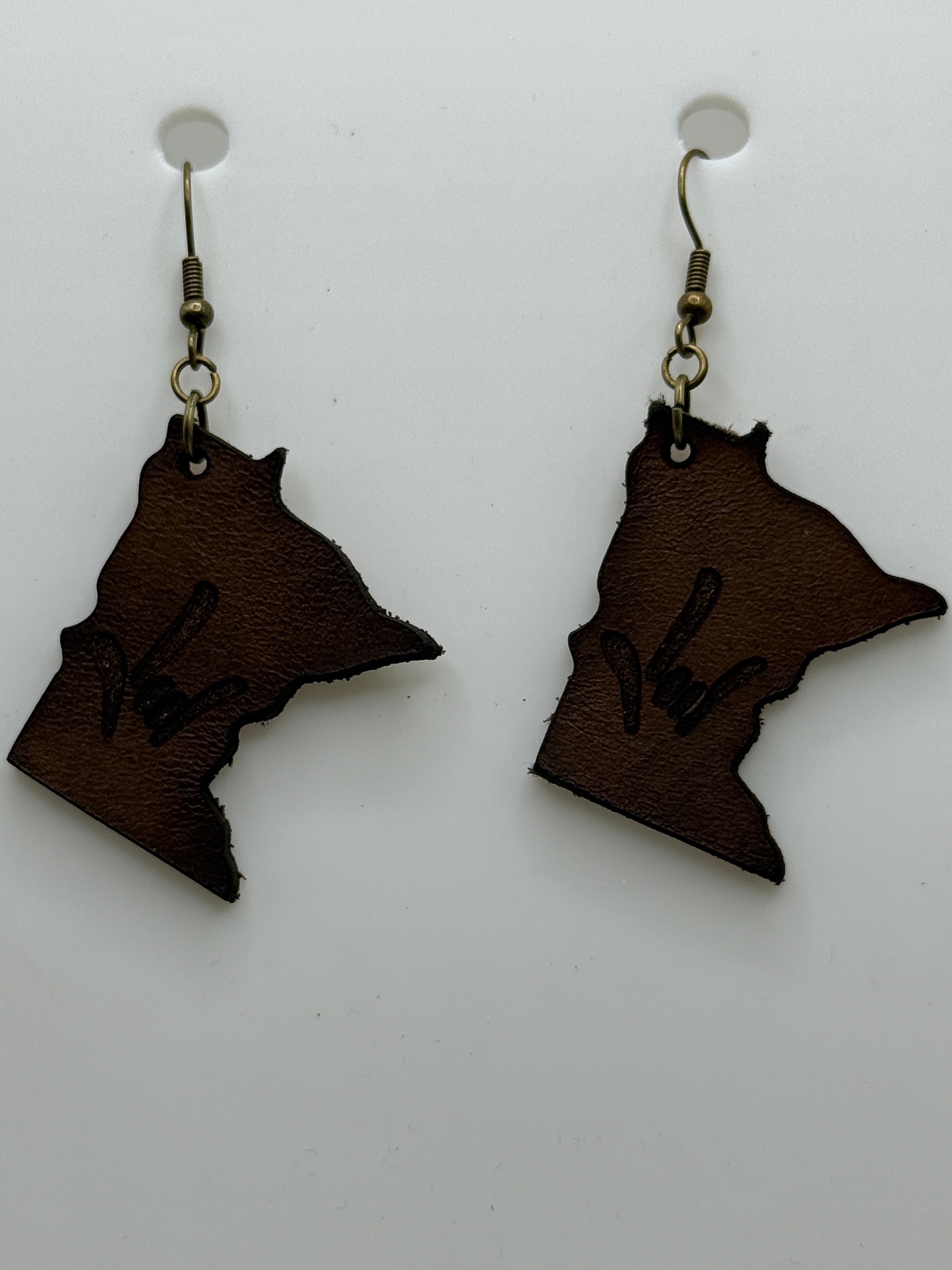 Leather Earrings with I LOVE YOU hand shape laser engraved