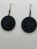 Charcoal Leather Earrings with Heart and I LOVE YOU hand shape