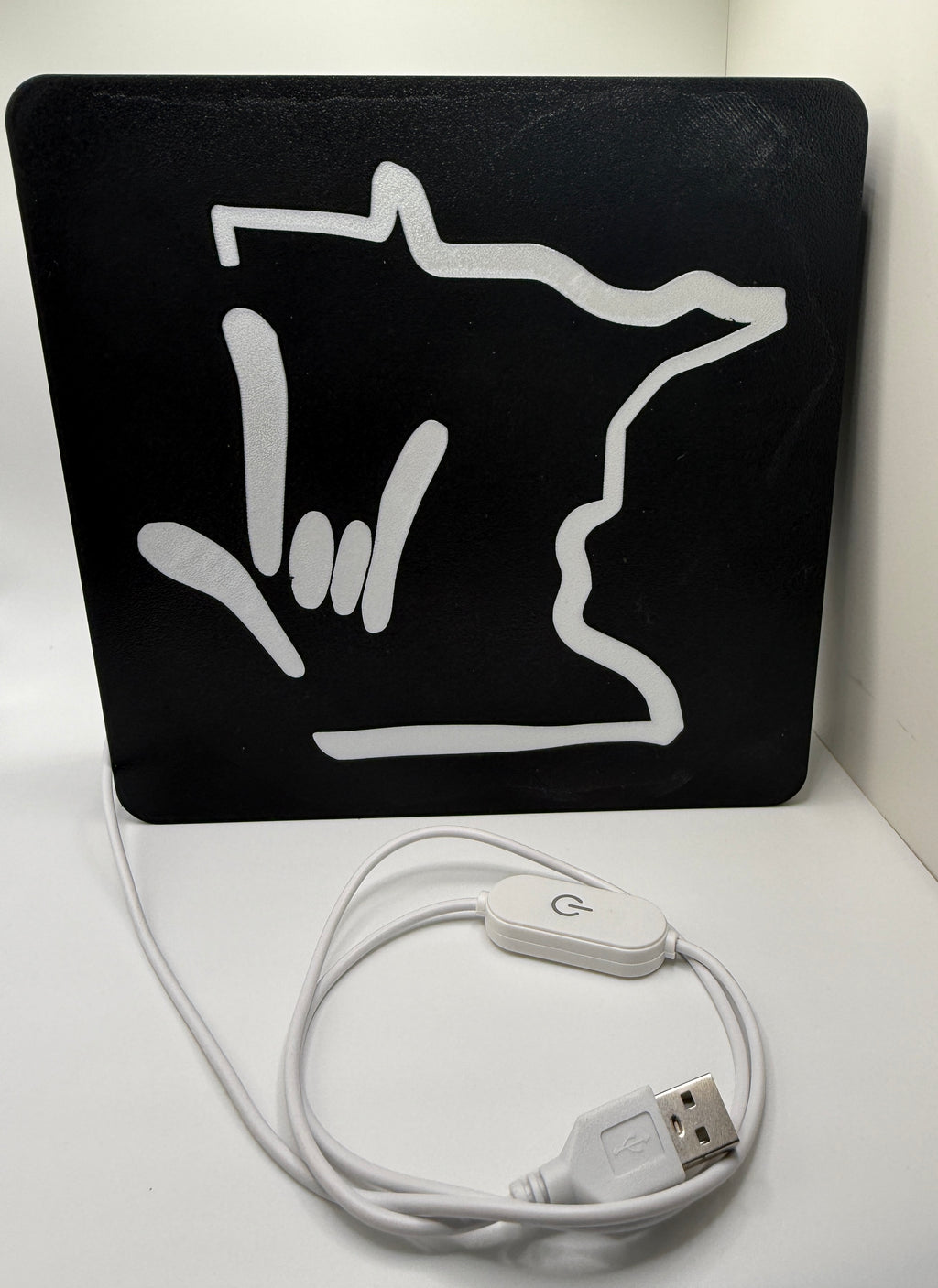 Table Top Light Box with the Outline of Minnesota and I LOVE YOU Hand Shape – Minimal Blemish