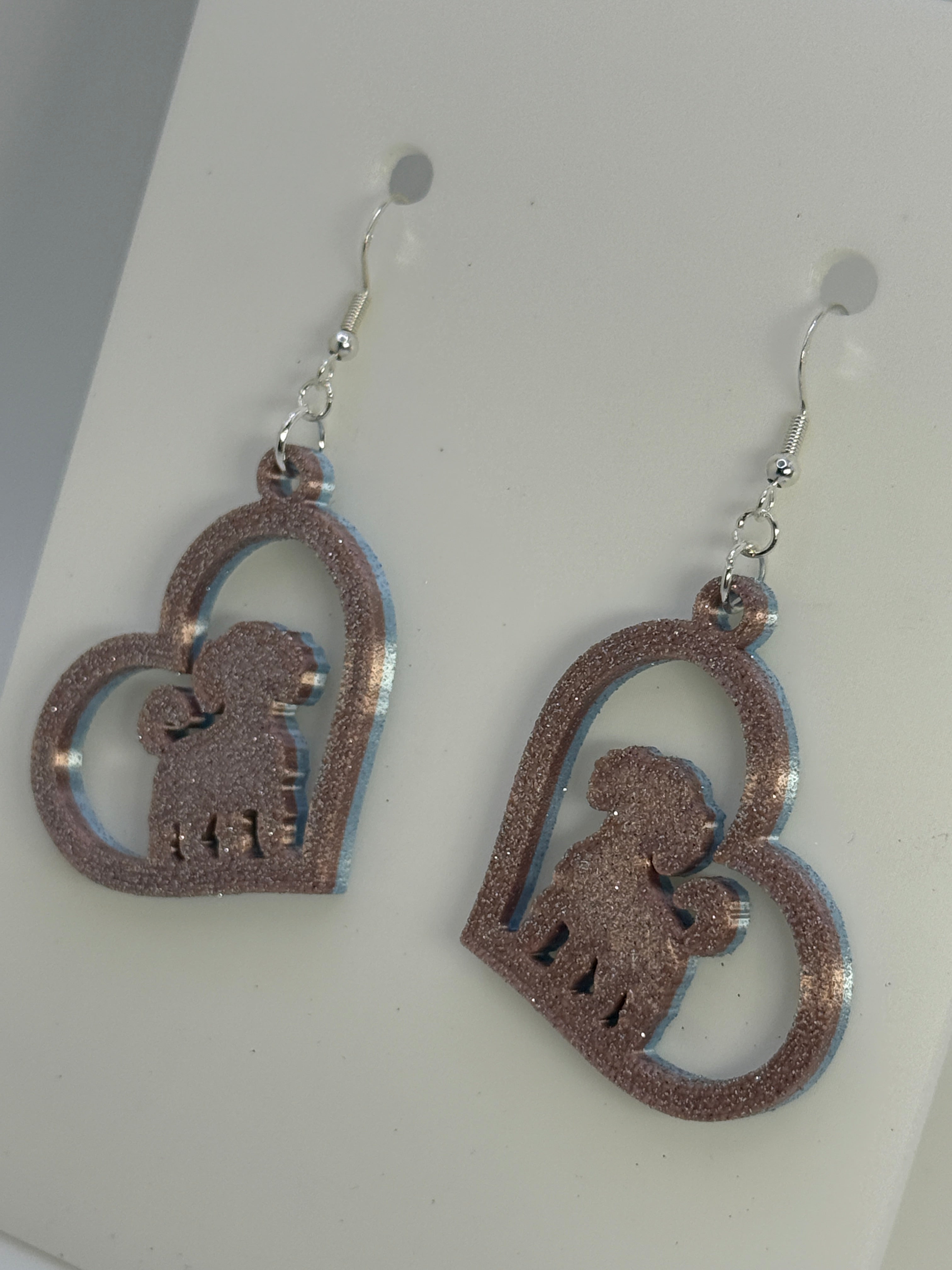 Heart with Toy Poodle Earrings - two tone SILK COLORS