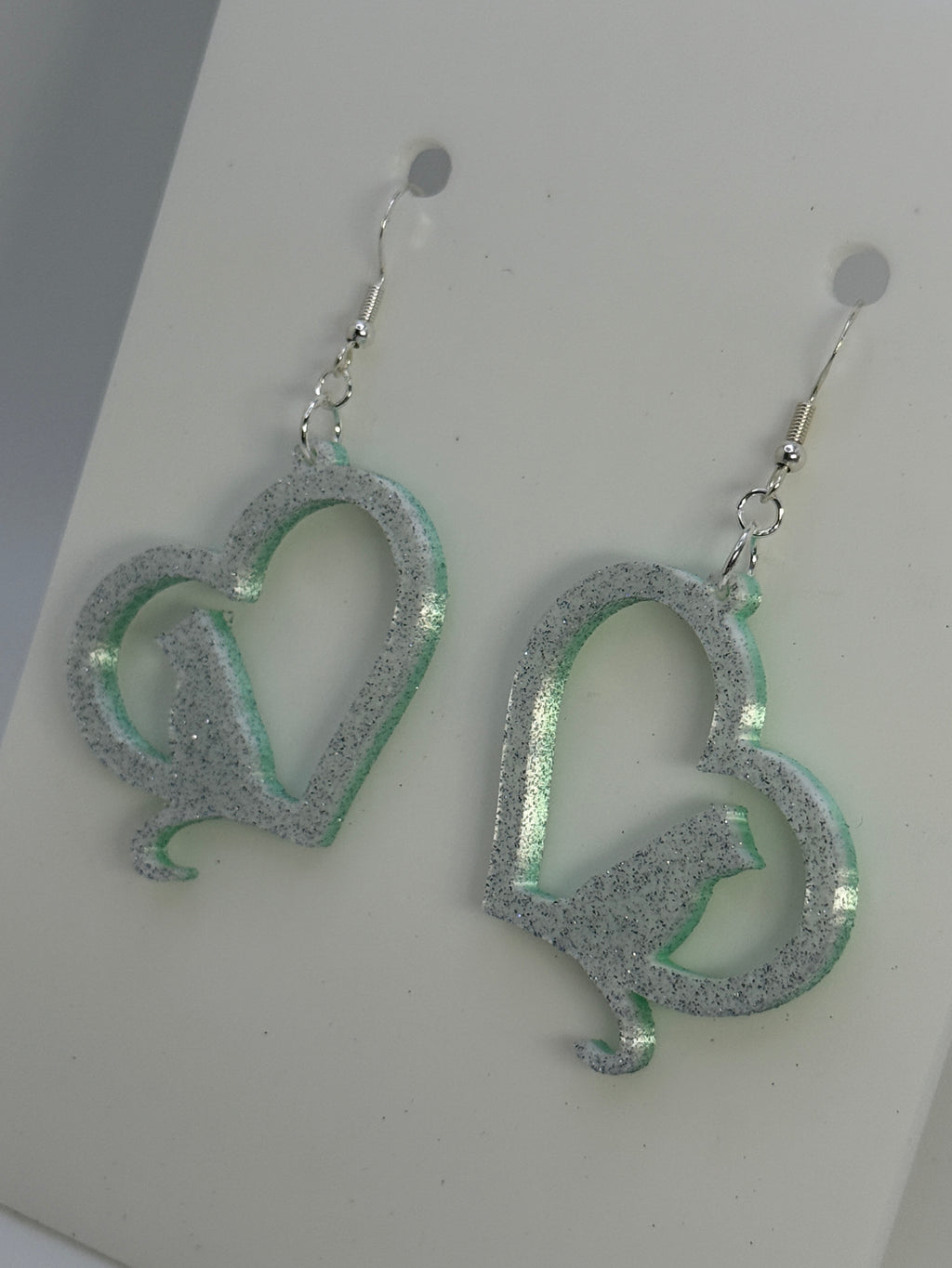 Heart with Cat Earrings - two tone SILK COLORS