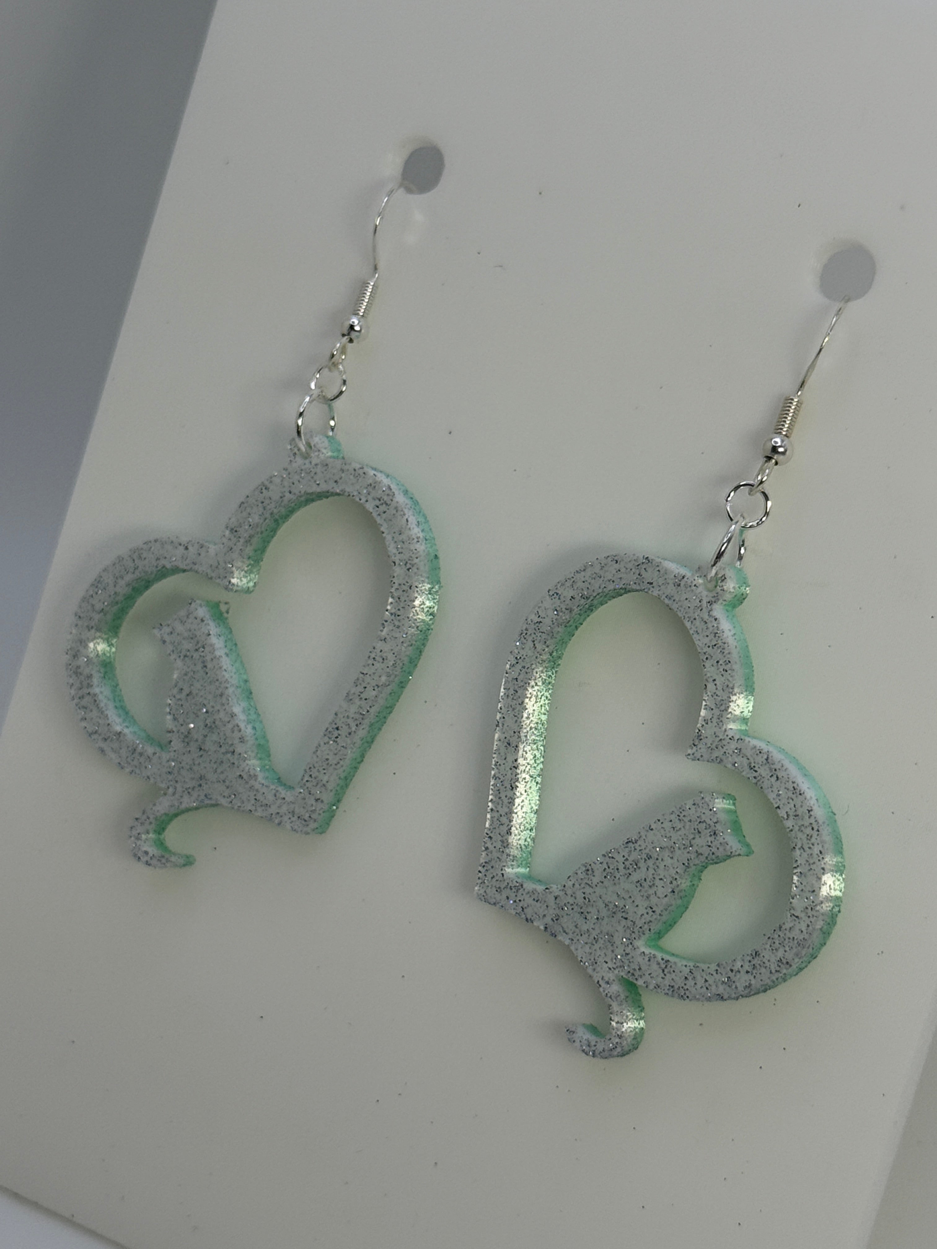 Heart with Cat Earrings - two tone SILK COLORS