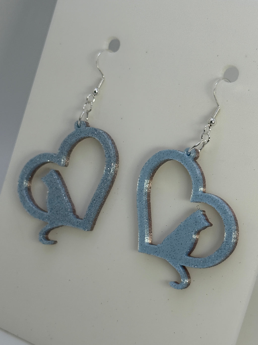Heart with Cat Earrings - two tone SILK COLORS