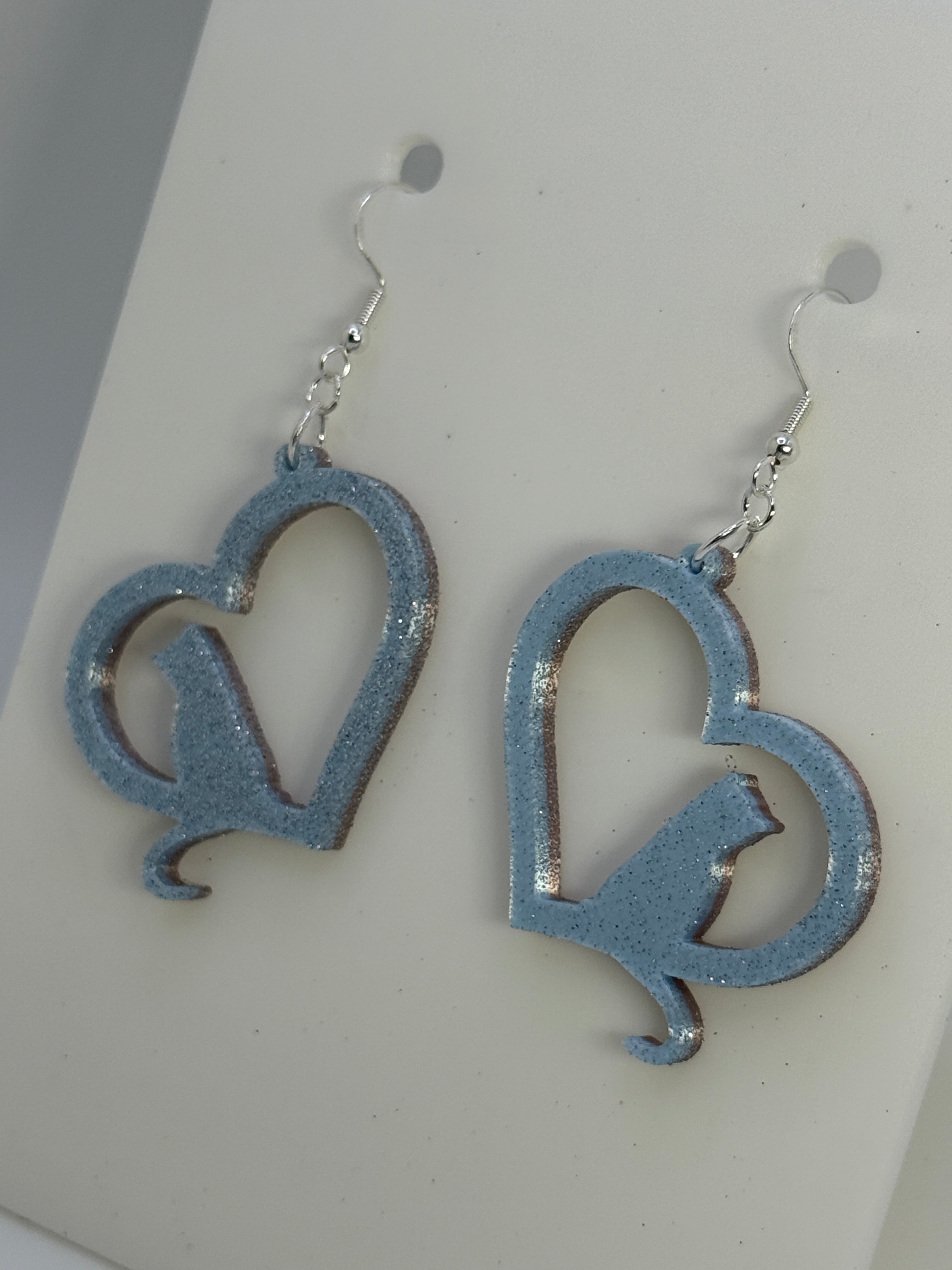 Heart with Cat Earrings - two tone SILK COLORS