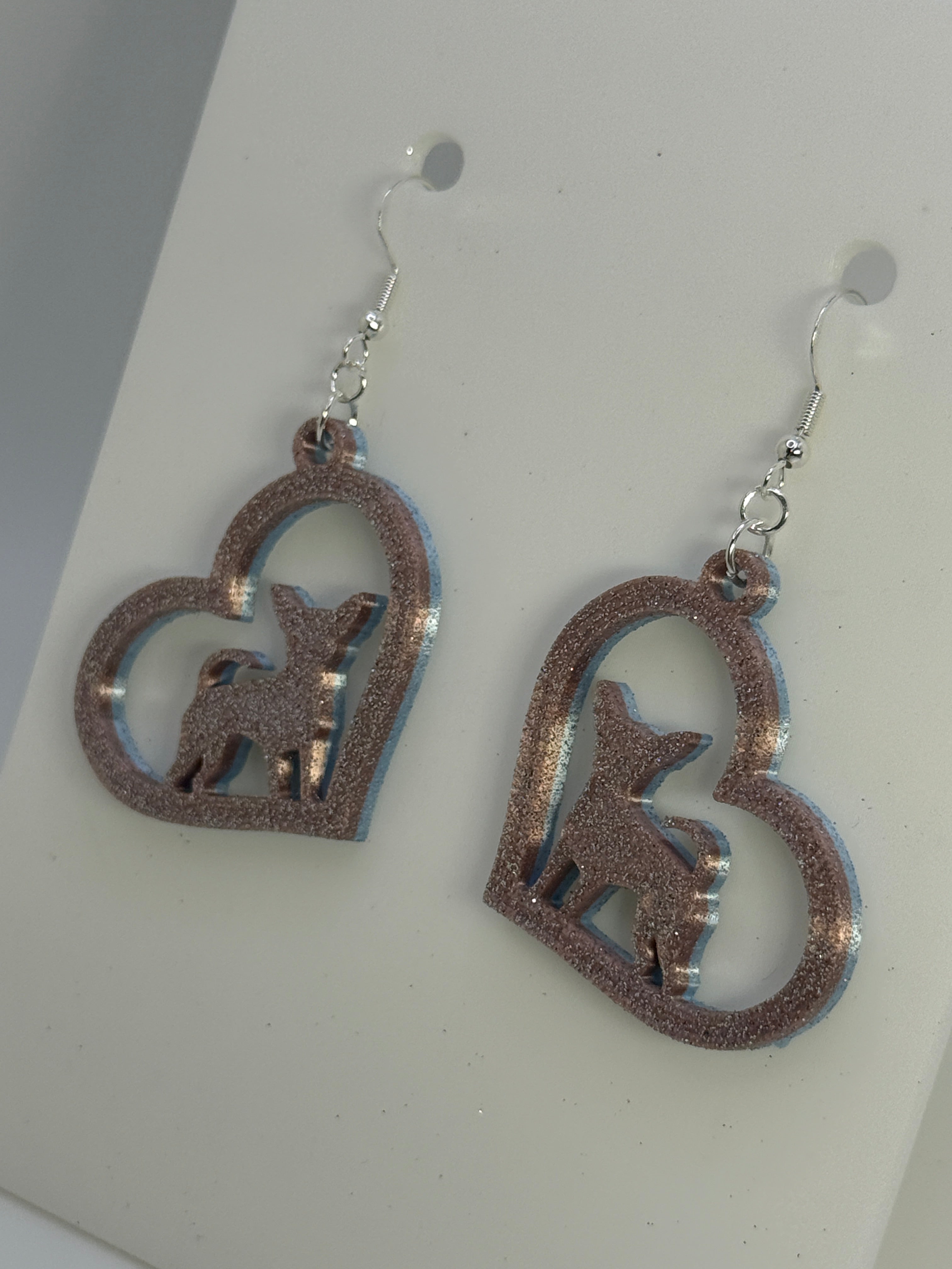 Heart with Chihuahua Earrings - two tone SILK COLORS