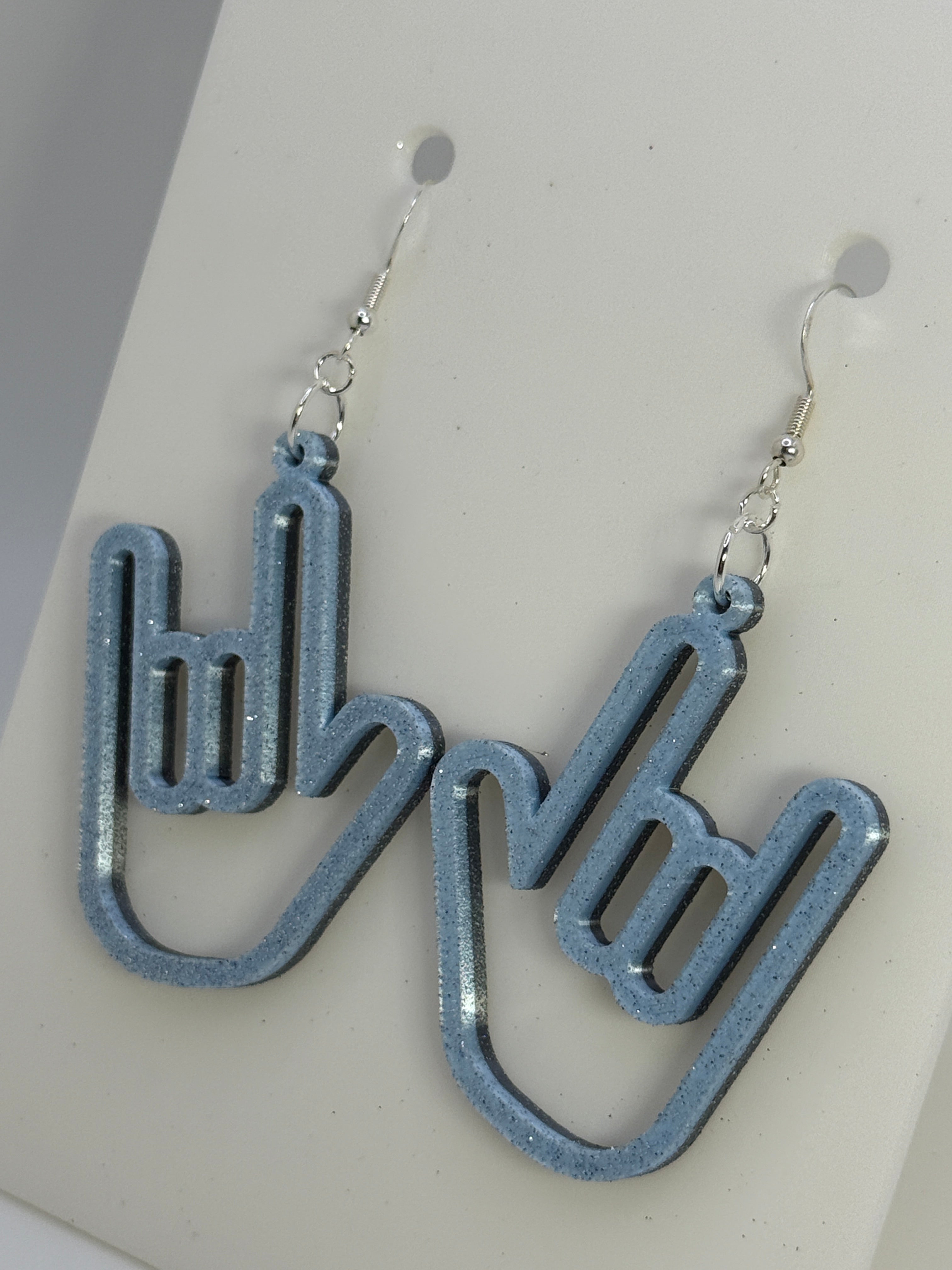 ASL I LOVE YOU Hand Shape Earrings - two tone SILK COLORS