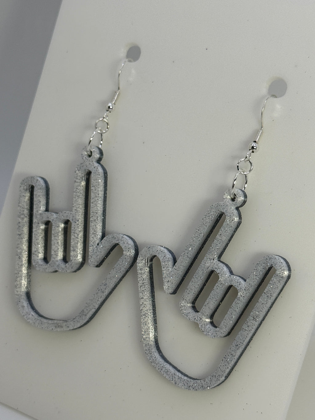 ASL I LOVE YOU Hand Shape Earrings - two tone SILK COLORS