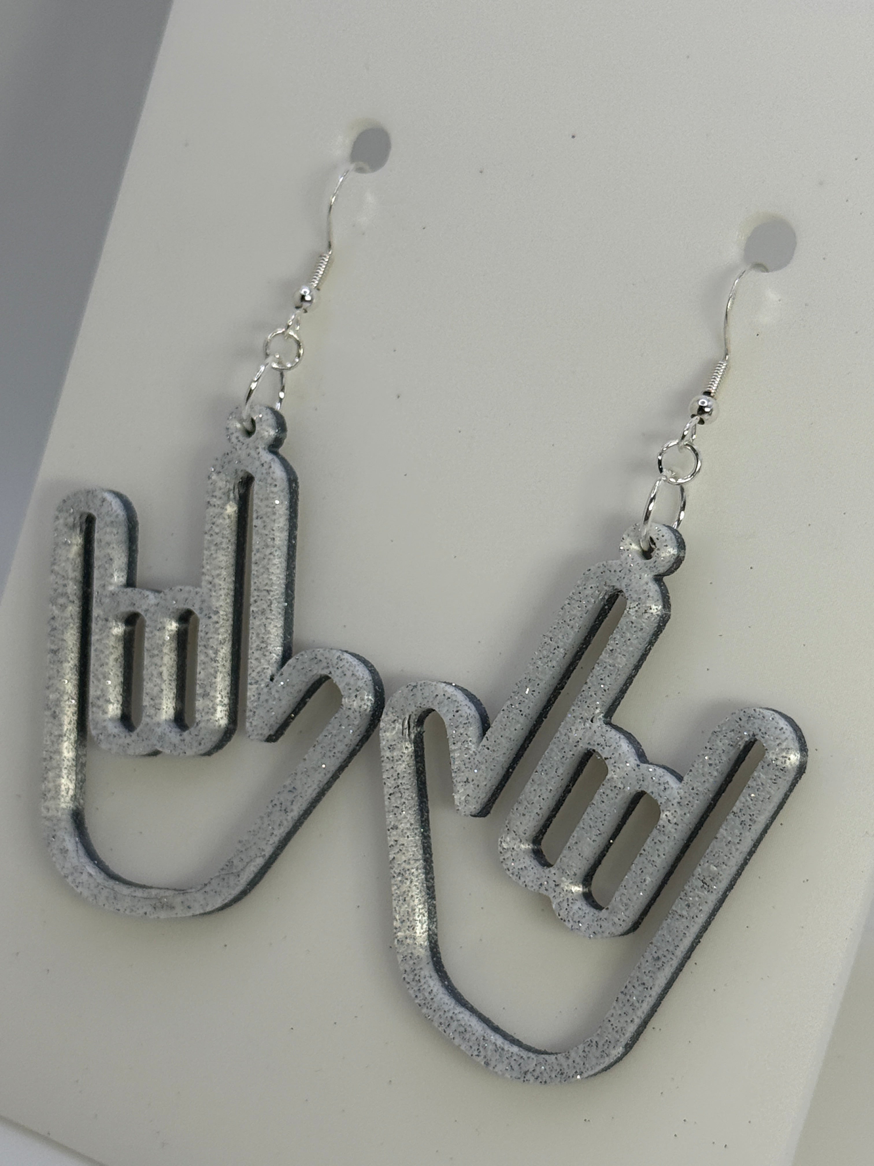ASL I LOVE YOU Hand Shape Earrings - two tone SILK COLORS