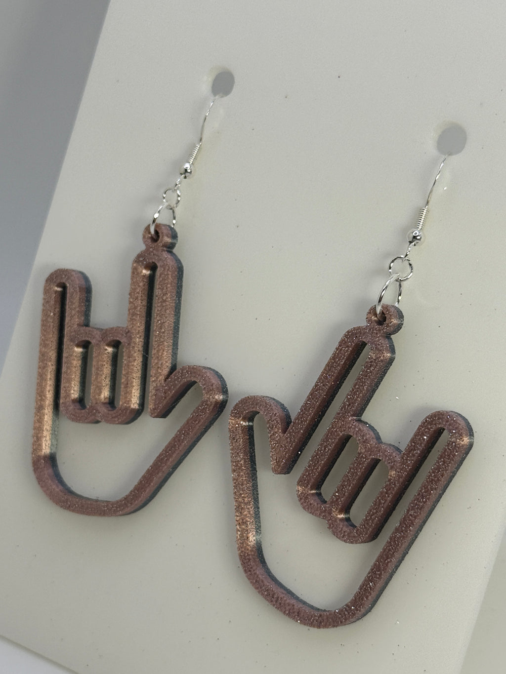 ASL I LOVE YOU Hand Shape Earrings - two tone SILK COLORS