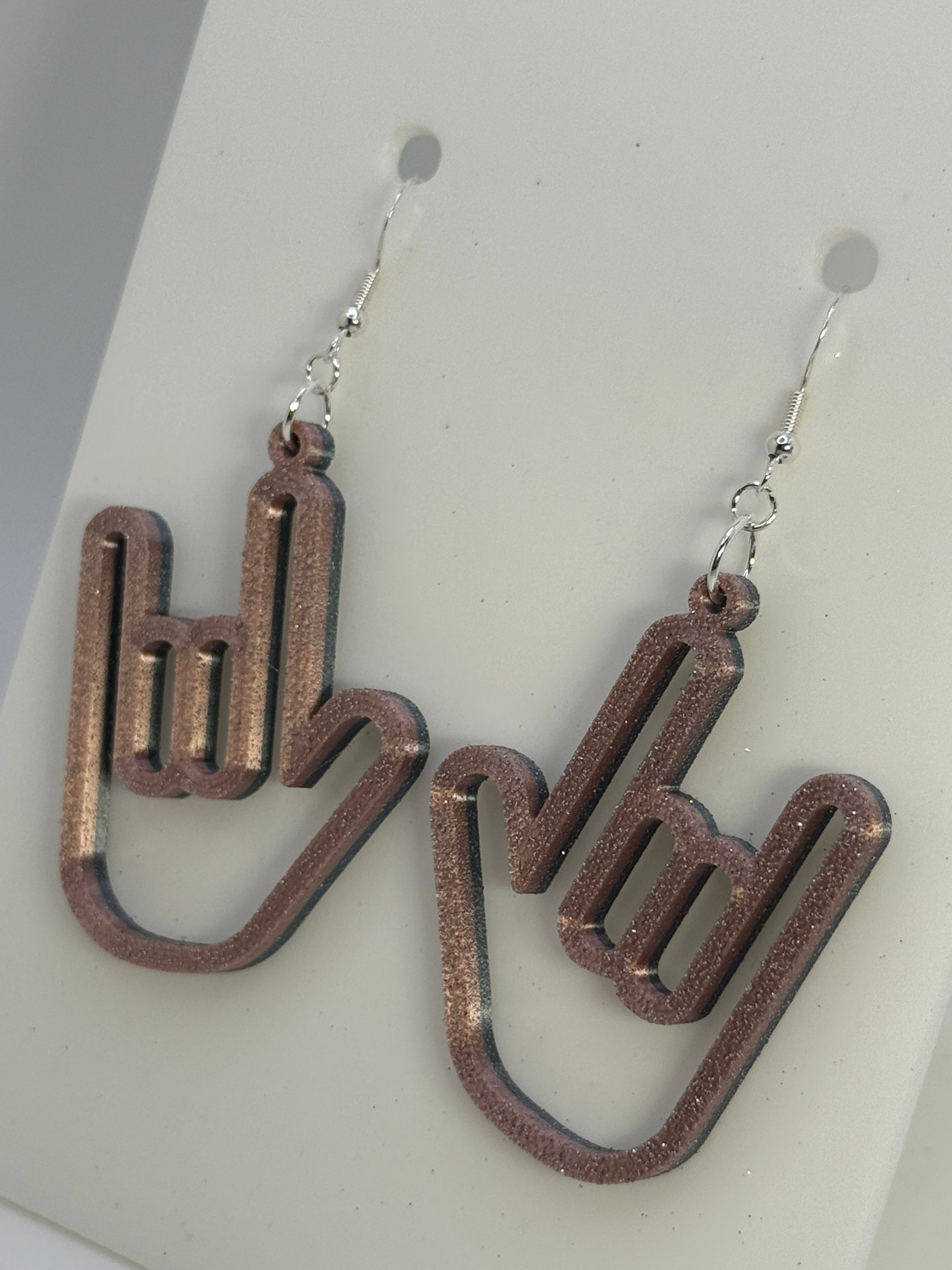 ASL I LOVE YOU Hand Shape Earrings - two tone SILK COLORS