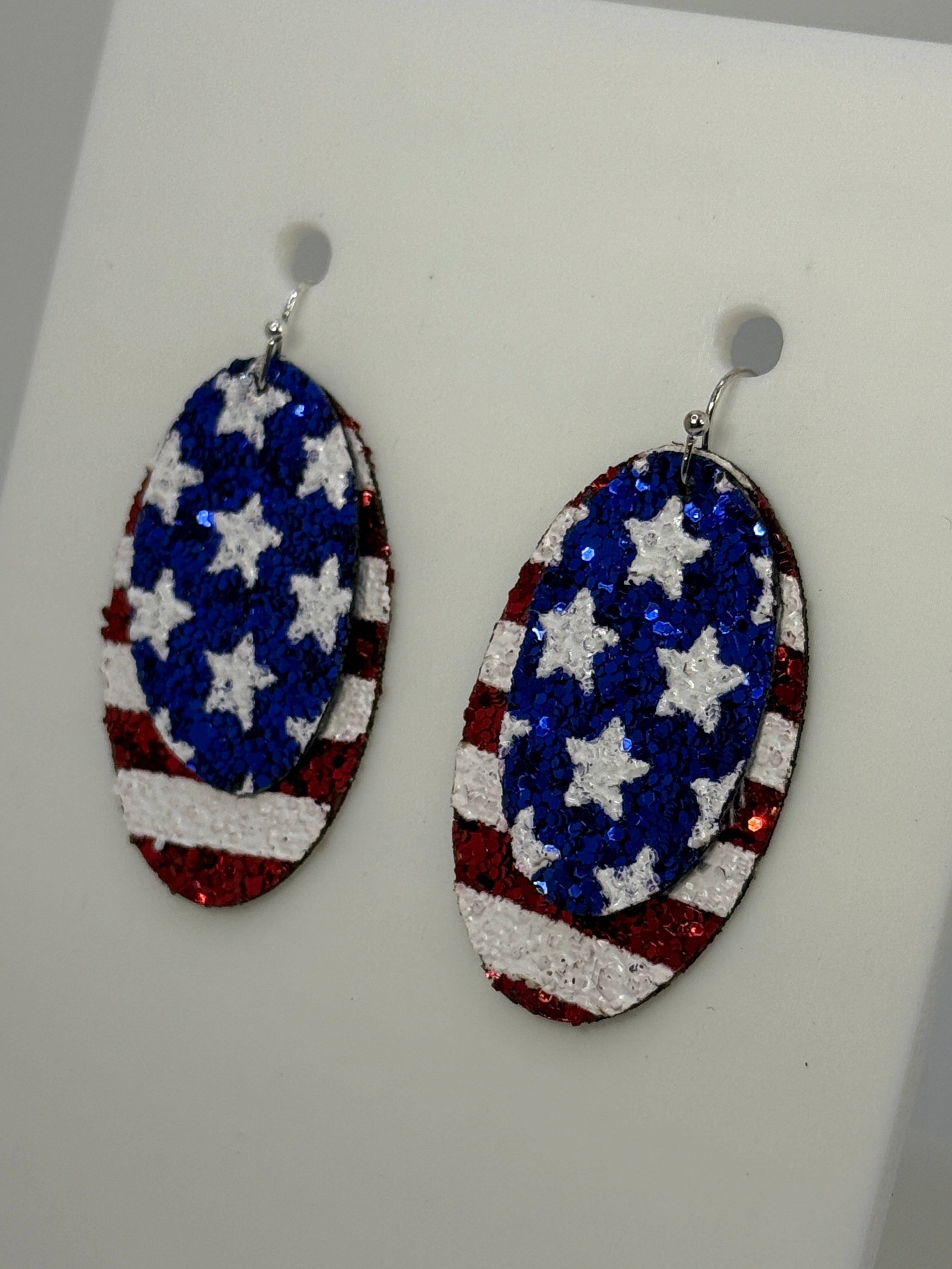 Stars and Stripes Chunky Glitter Two Layer Earrings