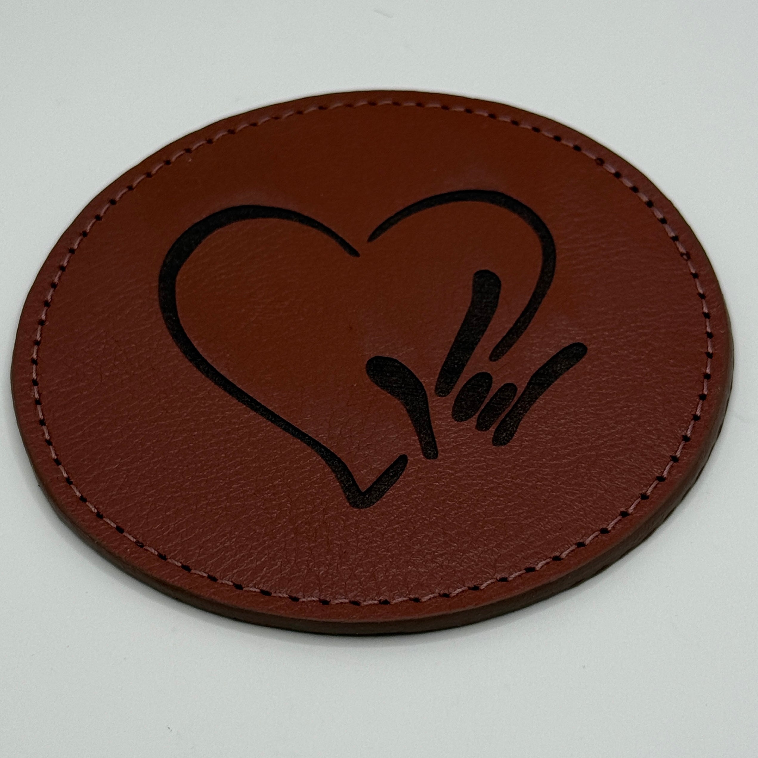 ASL I Love You Heart Leather Coaster