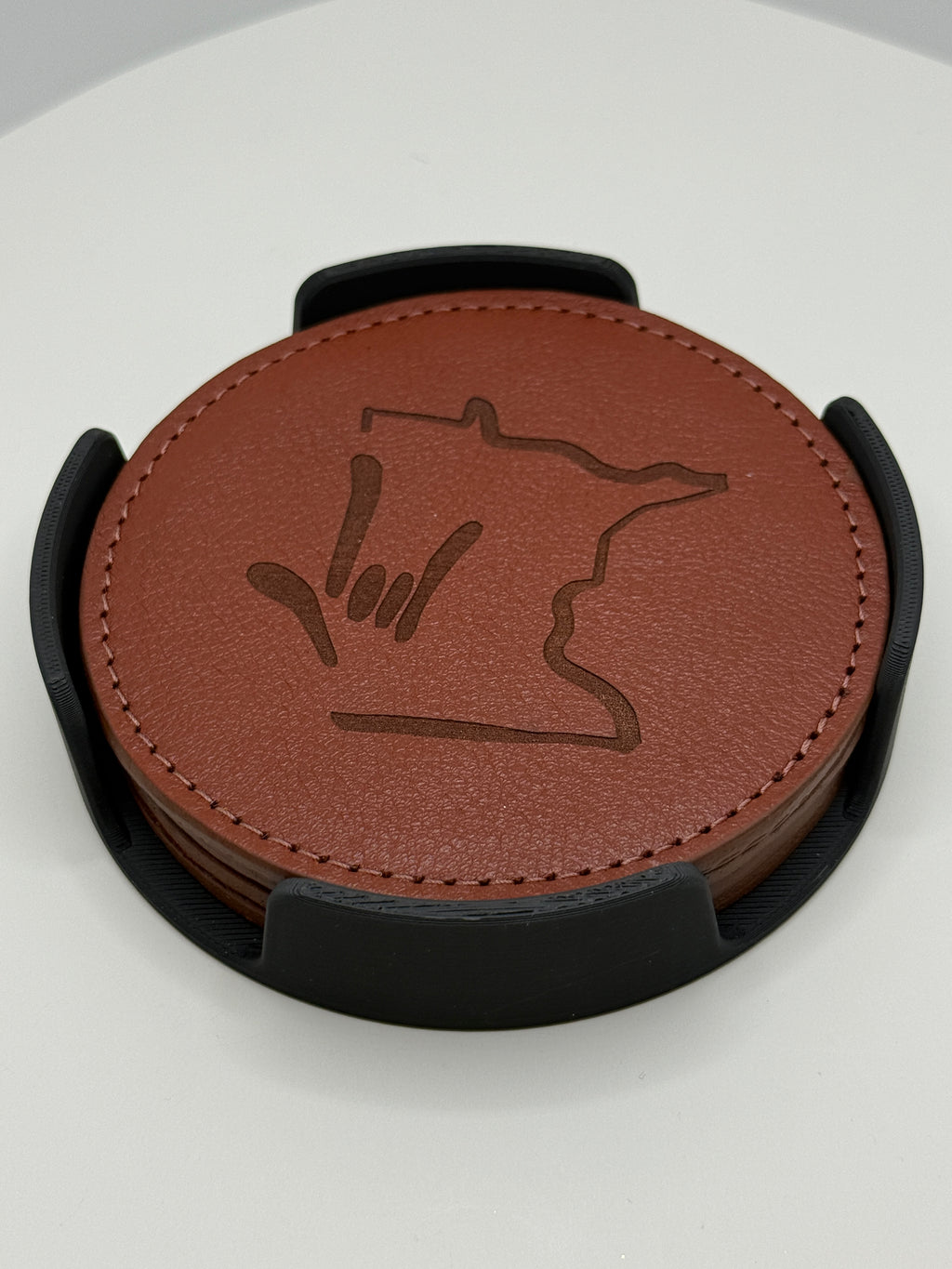 Minnesota ASL I Love You Leather Coaster