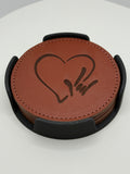 ASL I Love You Heart Leather Coaster