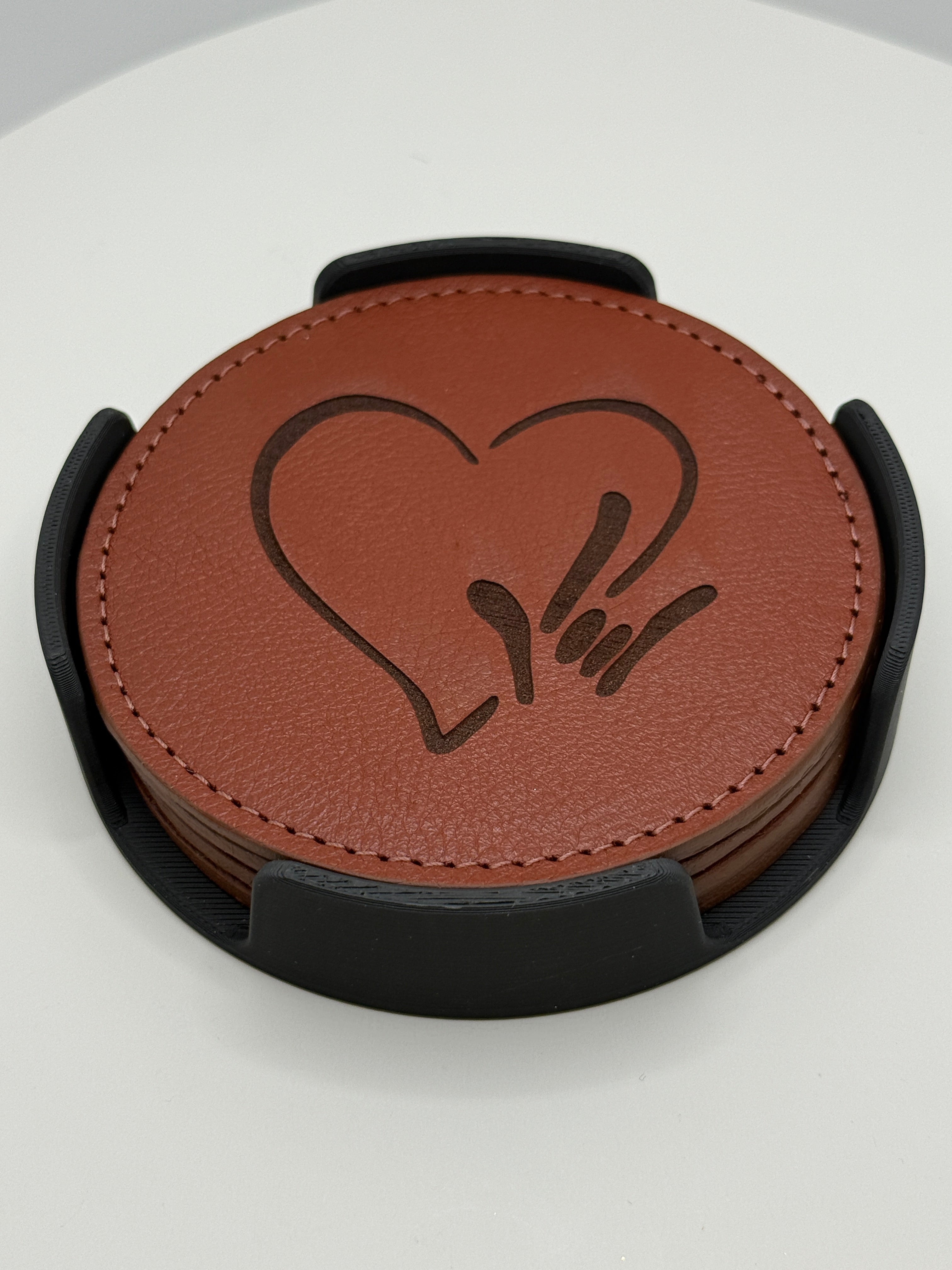 ASL I Love You Heart Leather Coaster