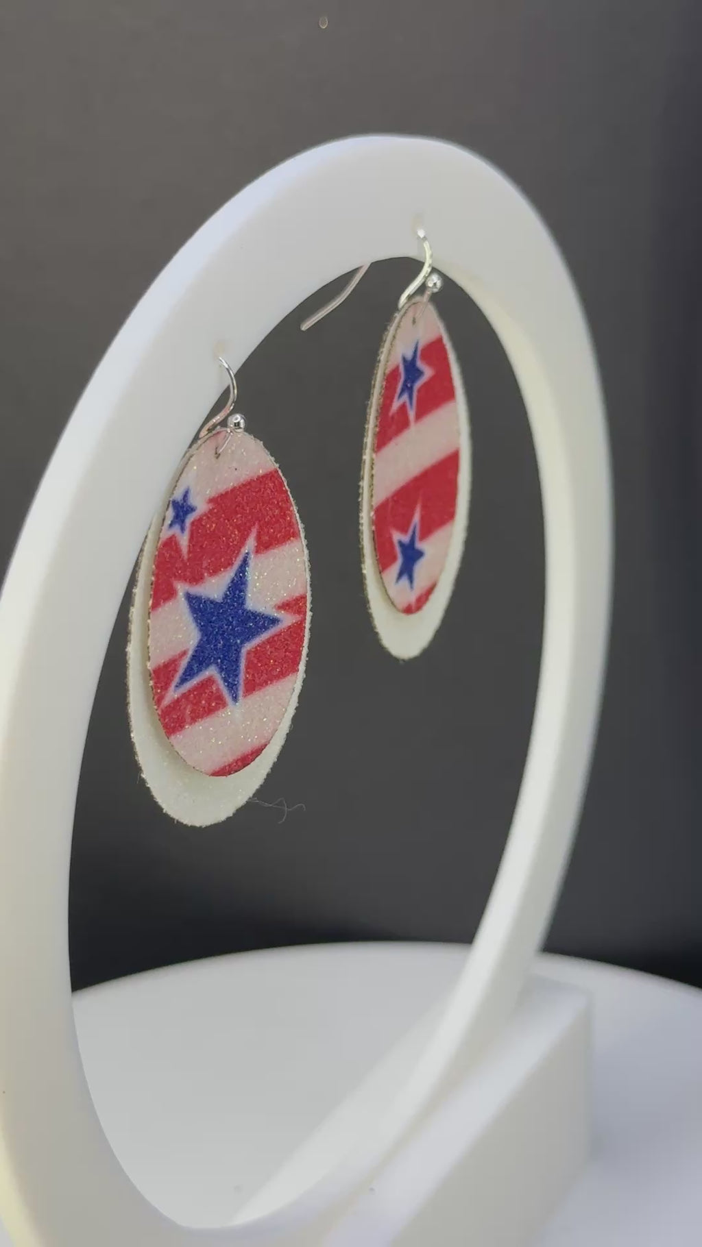 Glitter Stars of Blue with Red and White Stripes on Solid Red, White, or Blue - Two Layer Earrings