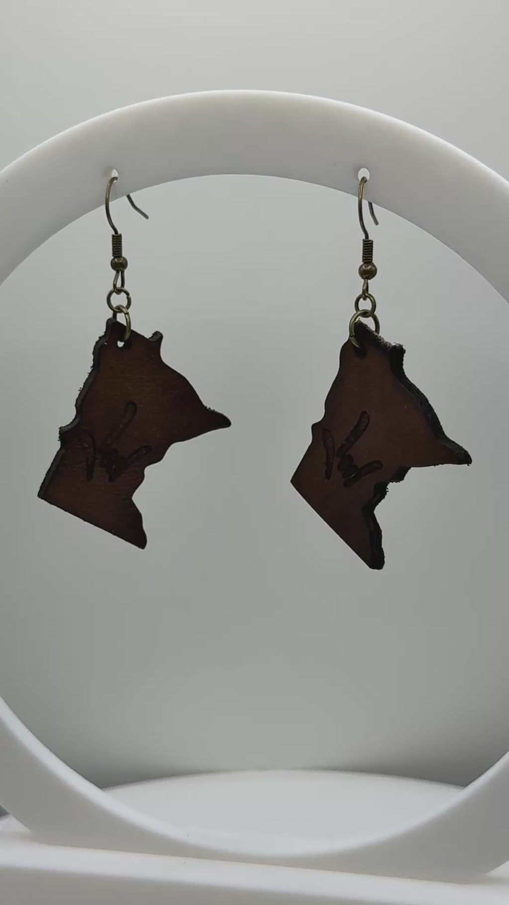 Leather Earrings with I LOVE YOU hand shape