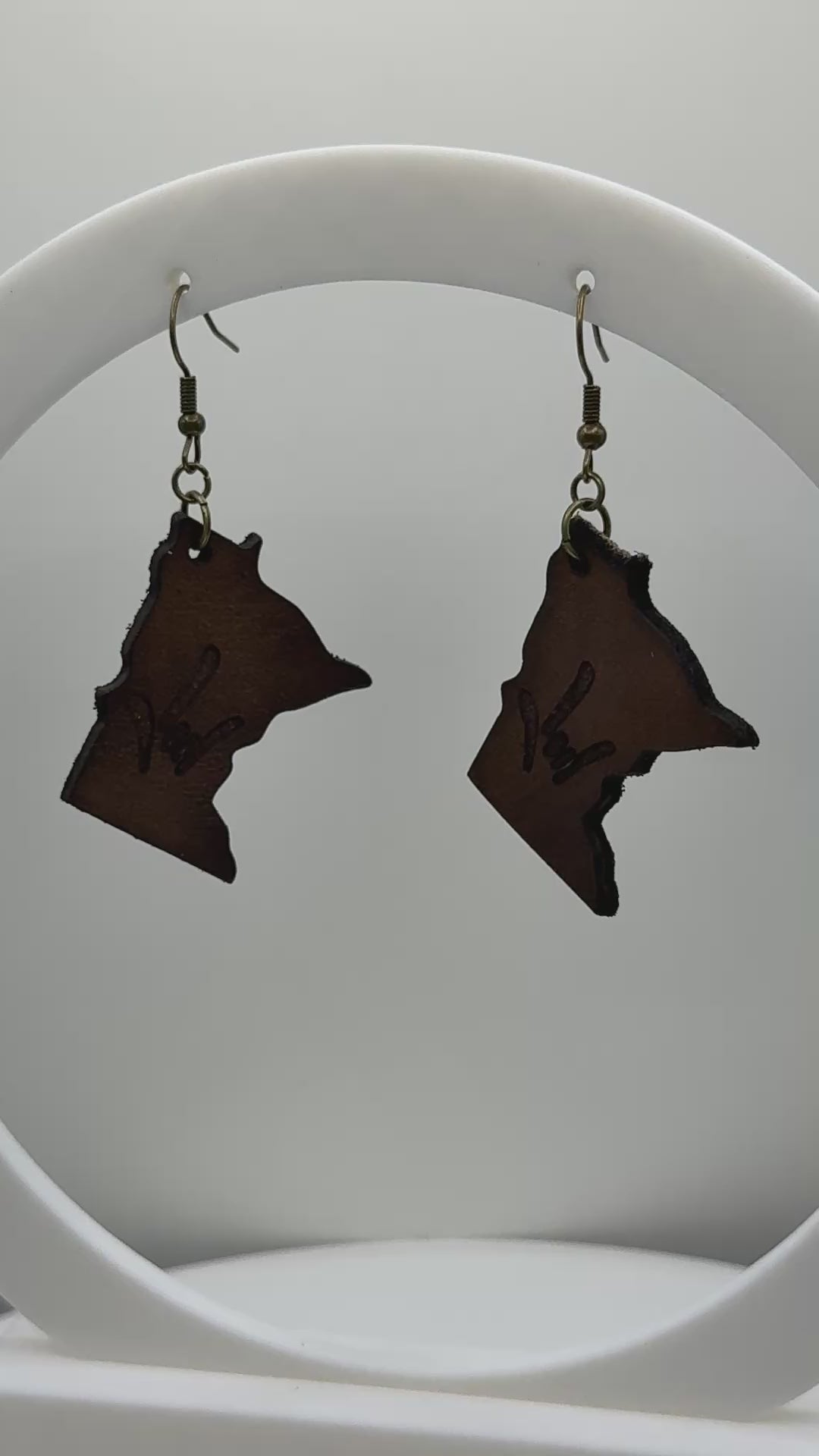 Leather Earrings with I LOVE YOU hand shape