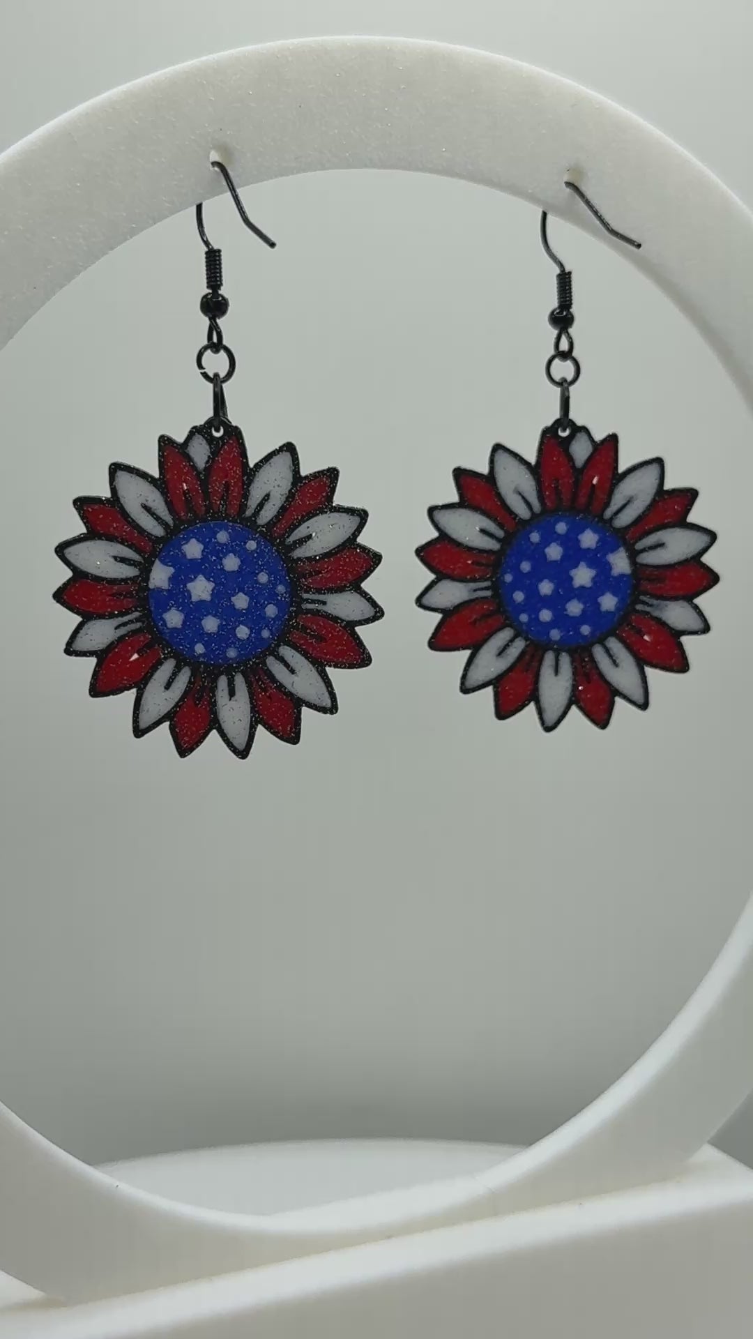 Red, White, Blue Sunflower Earrings