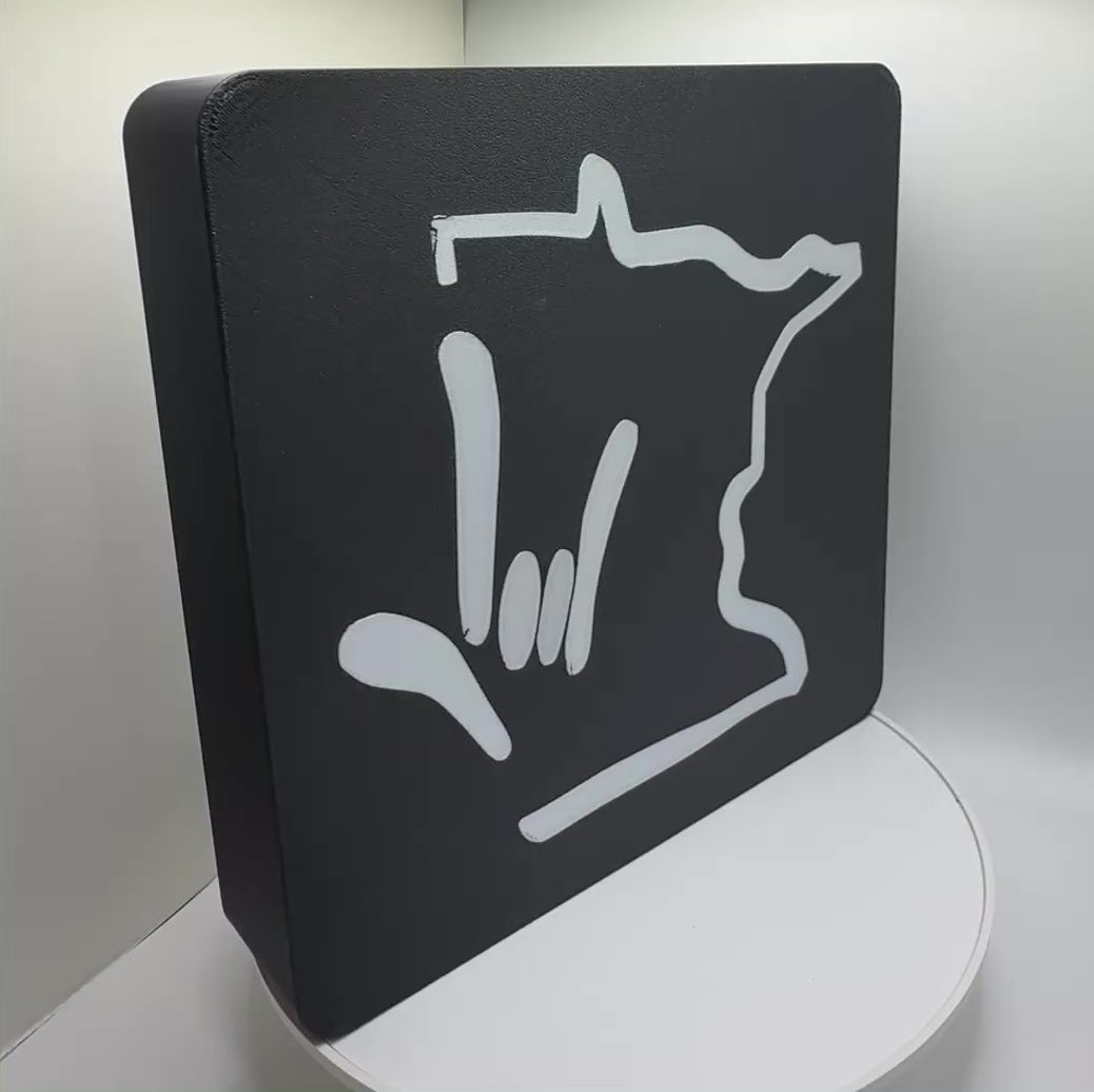 Table Top Light Box with the Outline of Minnesota and I LOVE YOU Hand Shape